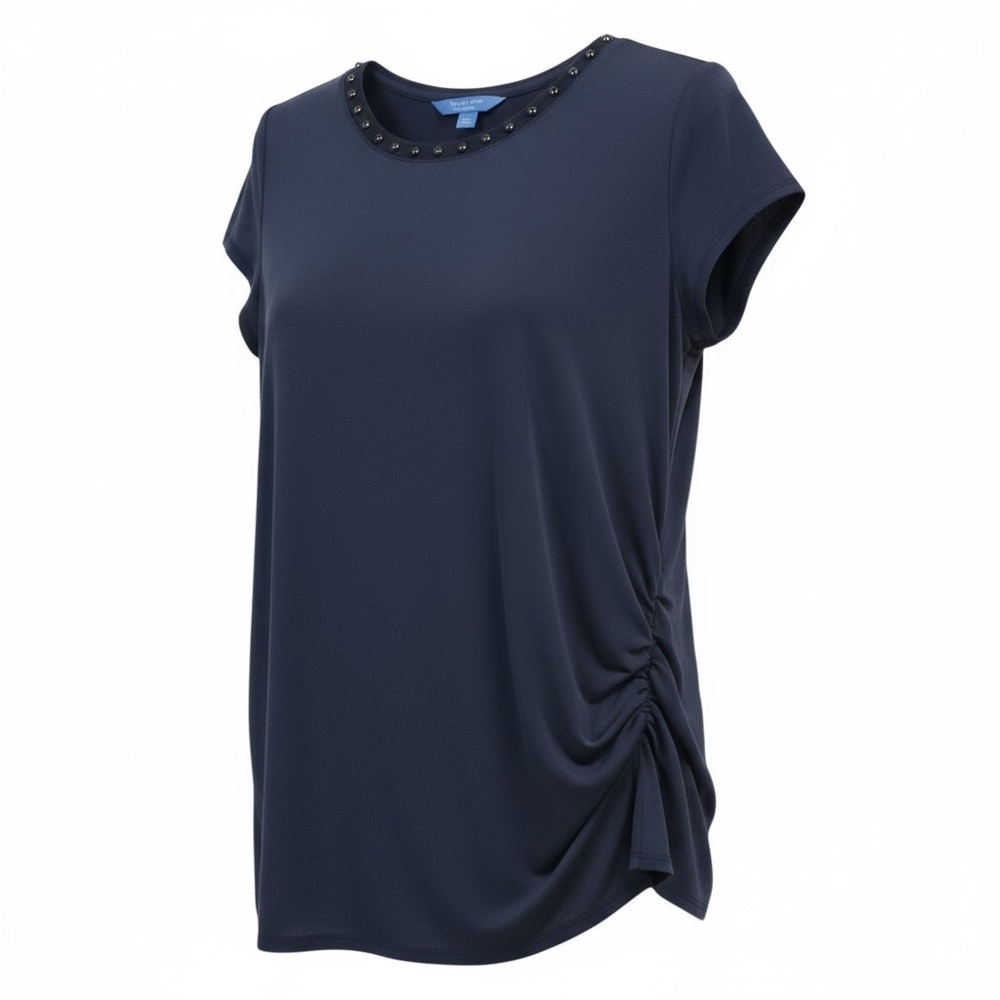 Simply Vera Wang Womens Medium NWT Dark Blue Studded Short Sleeve Top